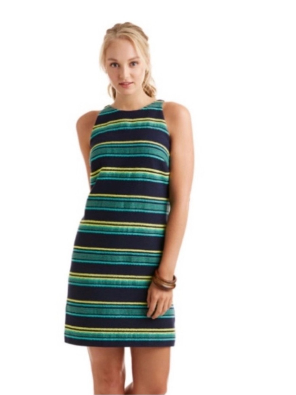 Vineyard Vines Navy Striped Pencil Skirt with Teal & Yellow Accents
